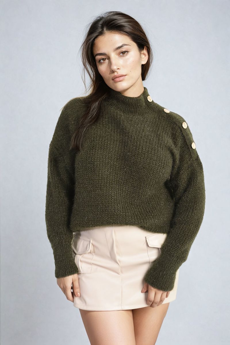 Women's Buttons Long Sleeves Chunky Knit Top