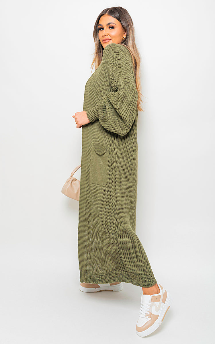 Women's Chunky Knitted Balloon Sleeve Long Maxi Cardigan