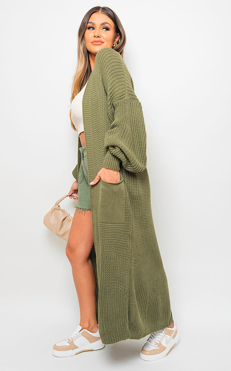 Women's Chunky Knitted Balloon Sleeve Long Maxi Cardigan