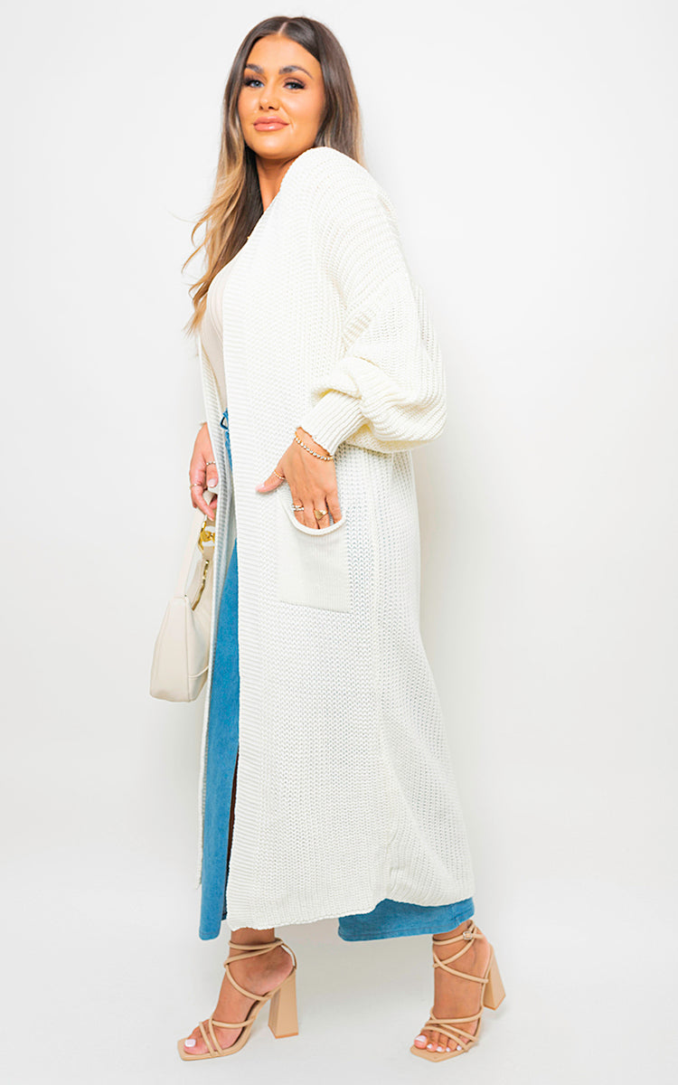 Women's Chunky Knitted Balloon Sleeve Long Maxi Cardigan