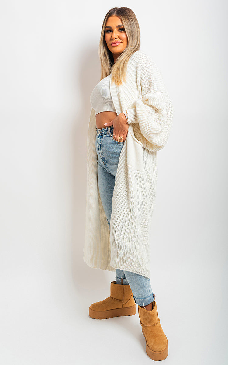 Women's Chunky Knitted Balloon Sleeve Long Maxi Cardigan