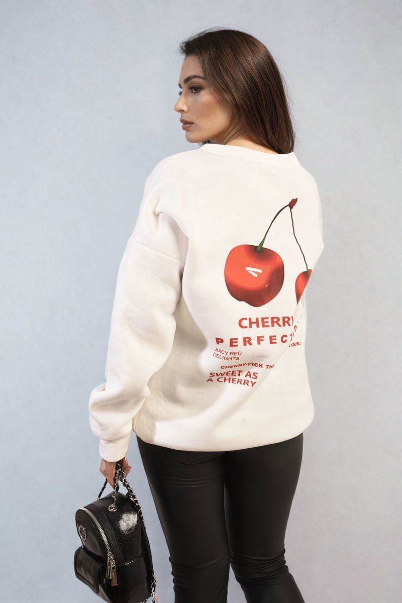 Women's Cherry Printed Front and Back Design Oversized Knitted Jumper