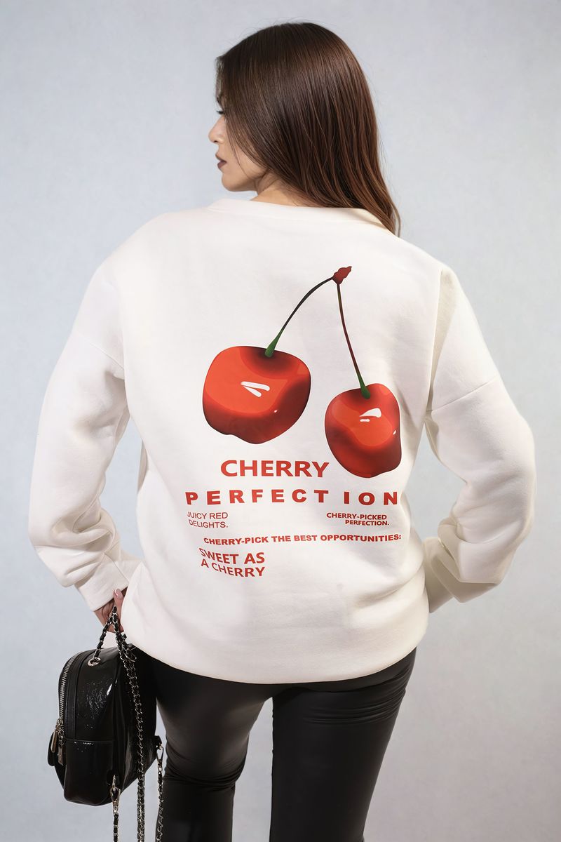 Women's Cherry Printed Front and Back Design Oversized Knitted Jumper