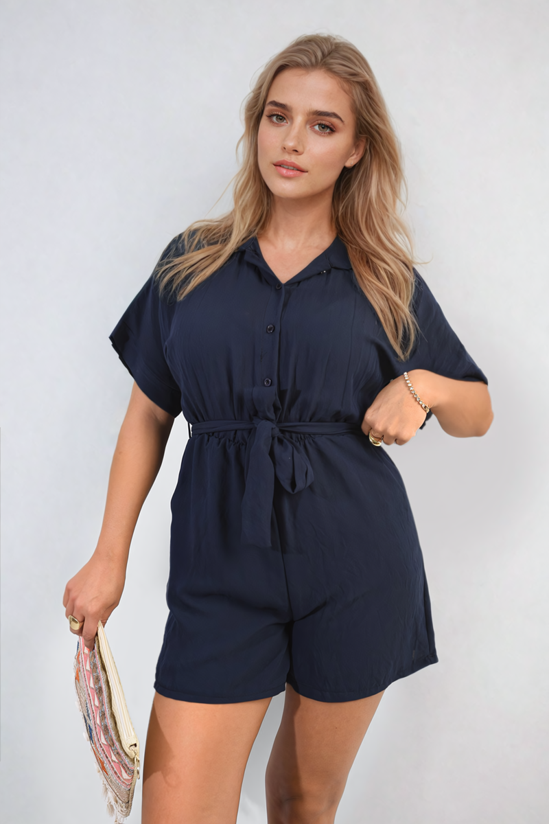 Women's Buttoned Tie Waist Romper