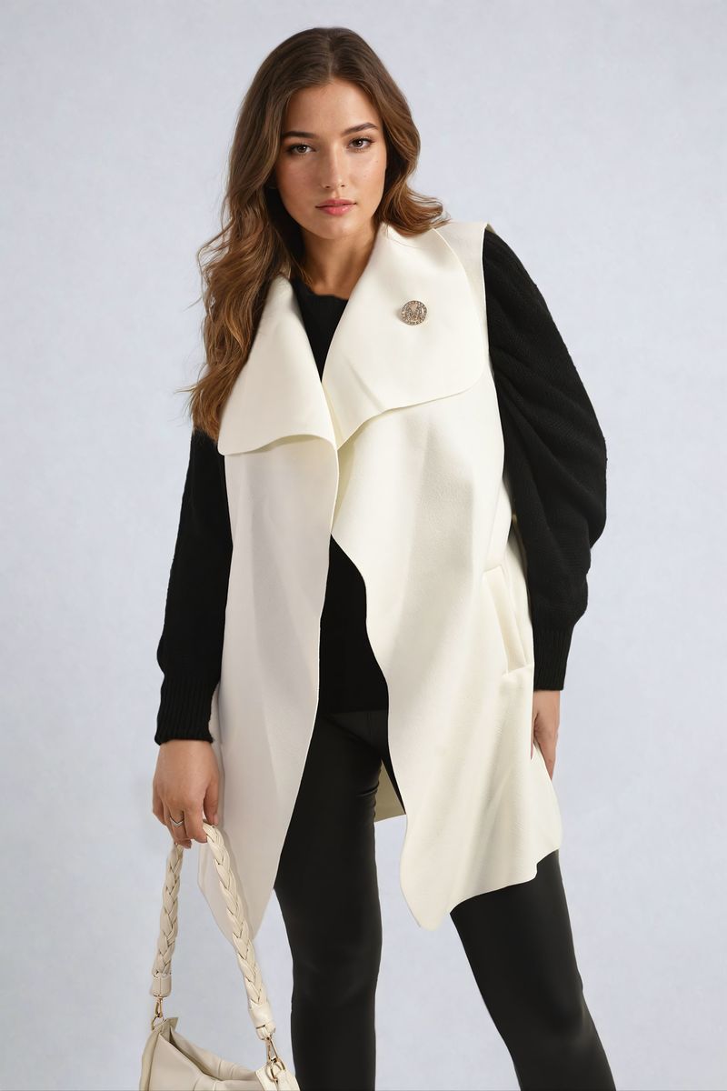 Women's Wide Lapel Sleeveless Belted Jacket