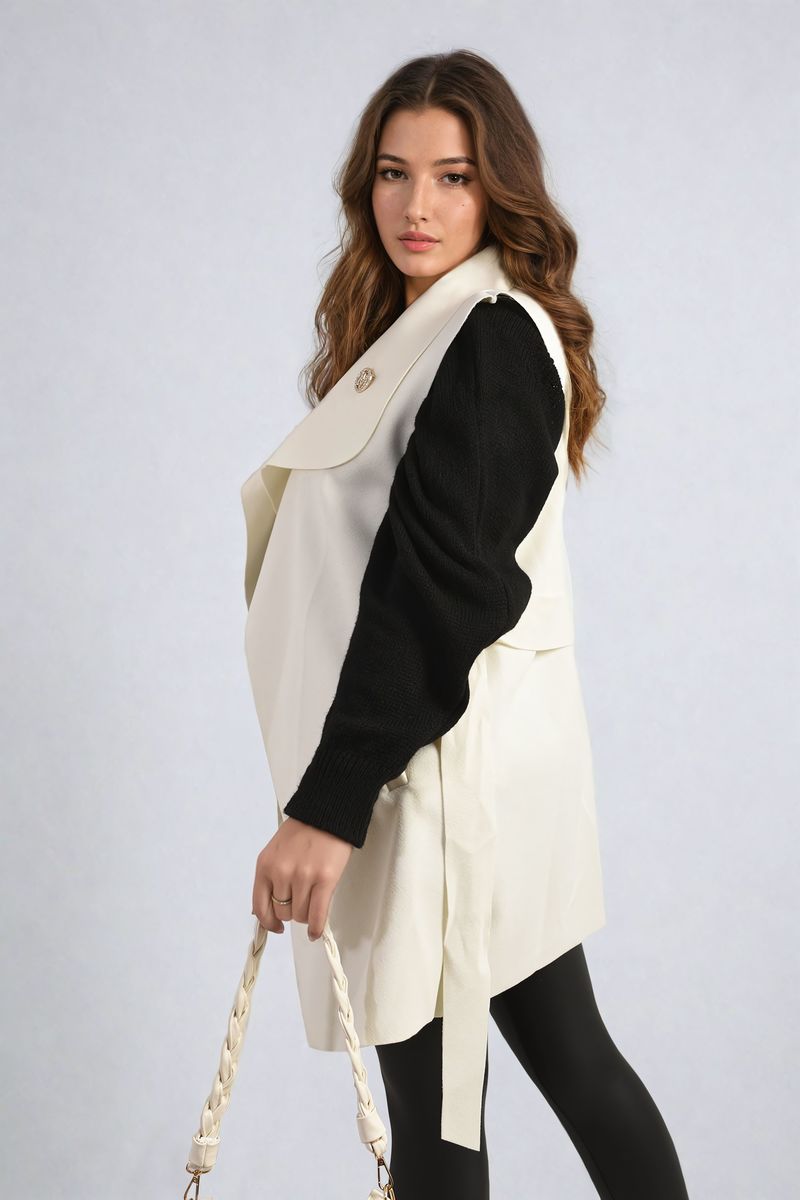 Women's Wide Lapel Sleeveless Belted Jacket