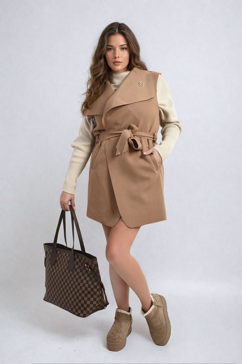 Women's Wide Lapel Sleeveless Belted Jacket