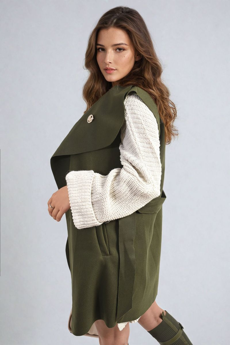 Women's Wide Lapel Sleeveless Belted Jacket