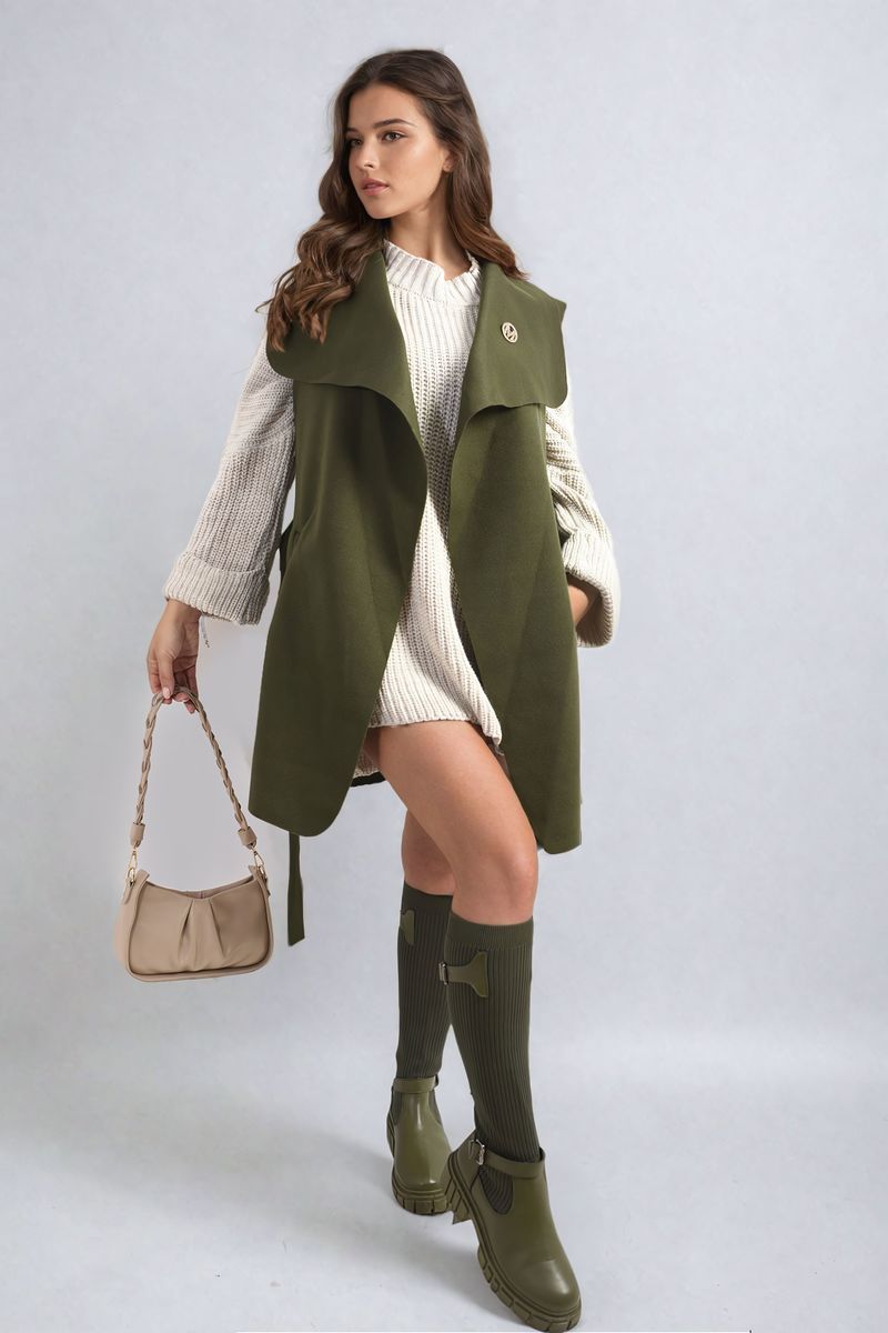 Women's Wide Lapel Sleeveless Belted Jacket