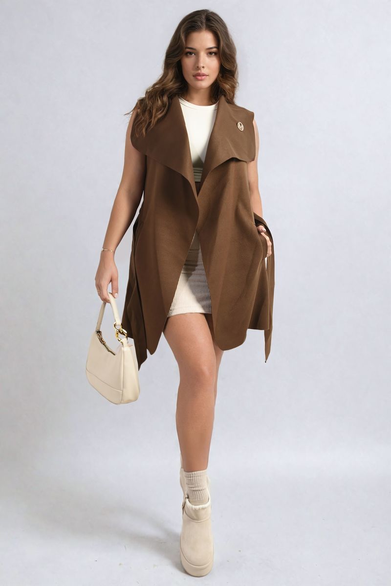 Women's Wide Lapel Sleeveless Belted Jacket