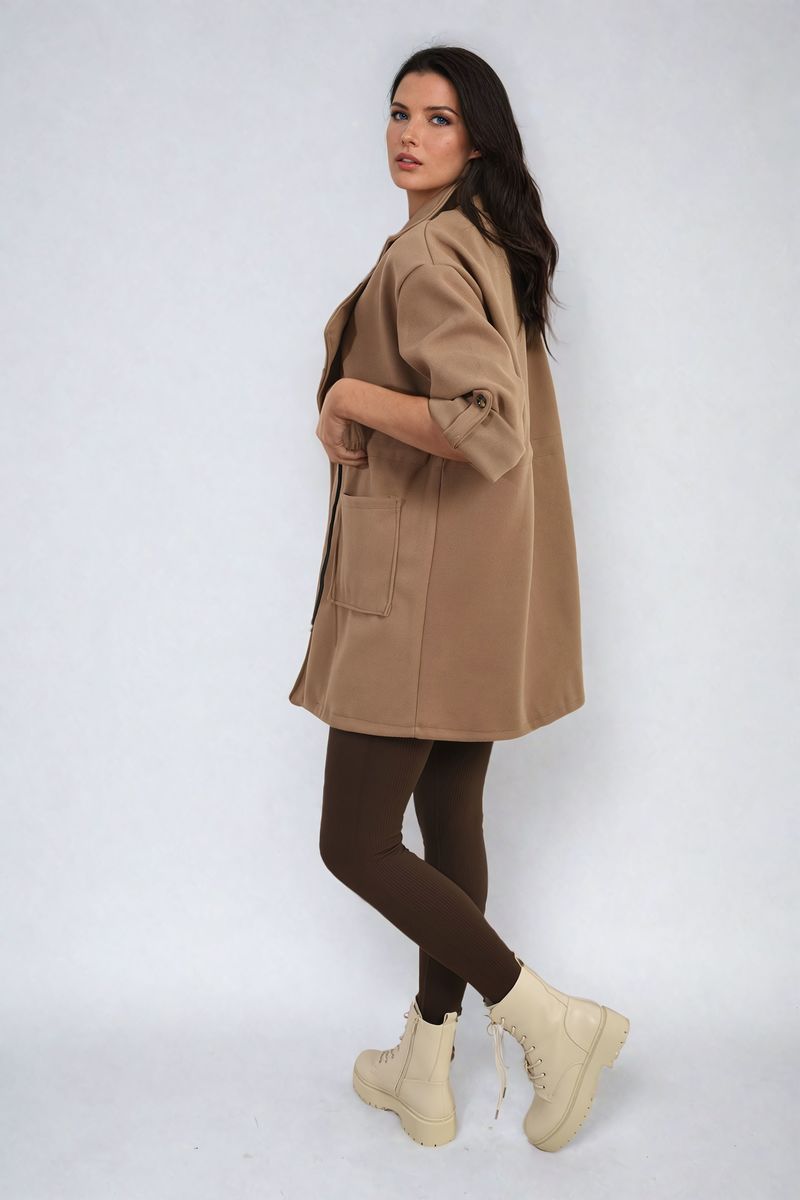 Women's Roll Tab Sleeve Drawstring Waist Open Front Trench Coat Jacket