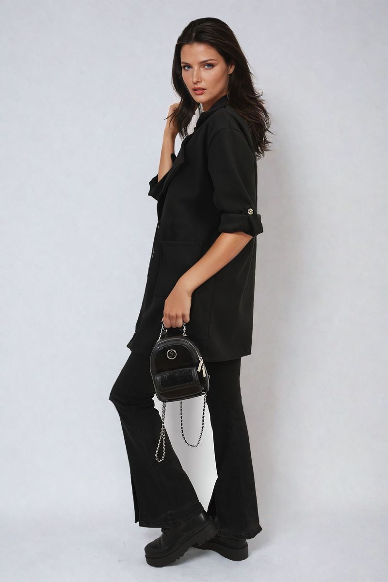 Women's Roll Tab Sleeve Drawstring Waist Open Front Trench Coat Jacket