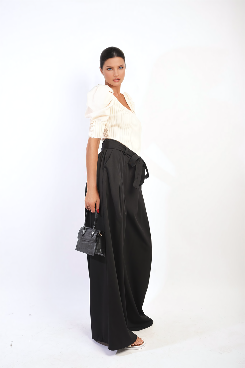 Women's High Waist Belted Wide Leg Trouser