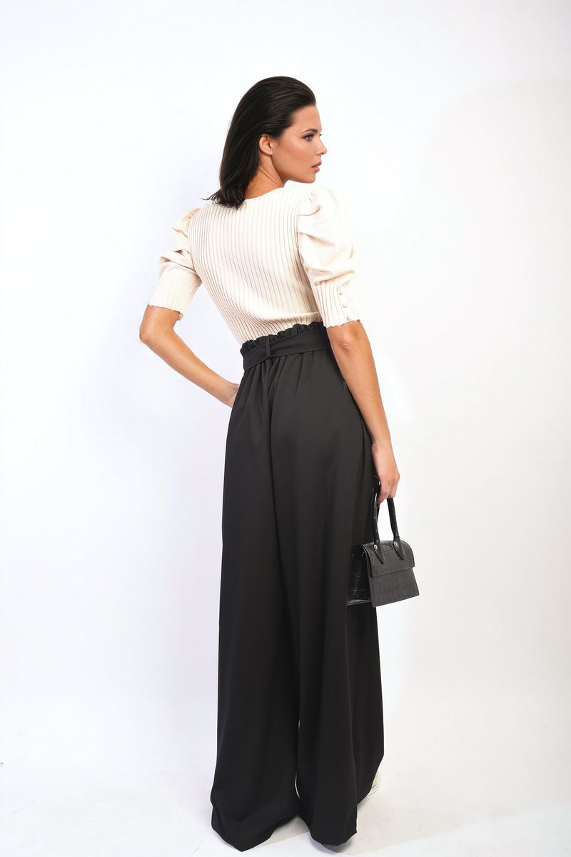 Women's High Waist Belted Wide Leg Trouser