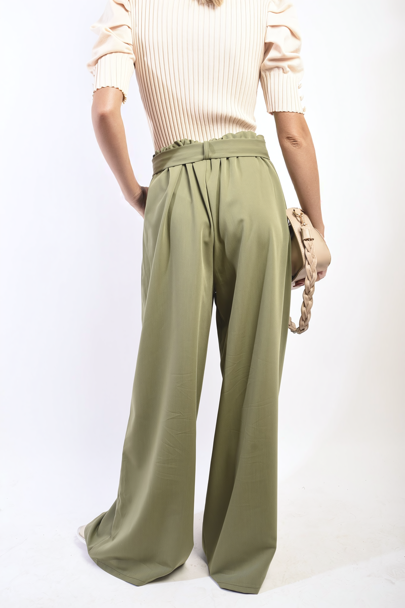 Women's High Waist Belted Wide Leg Trouser