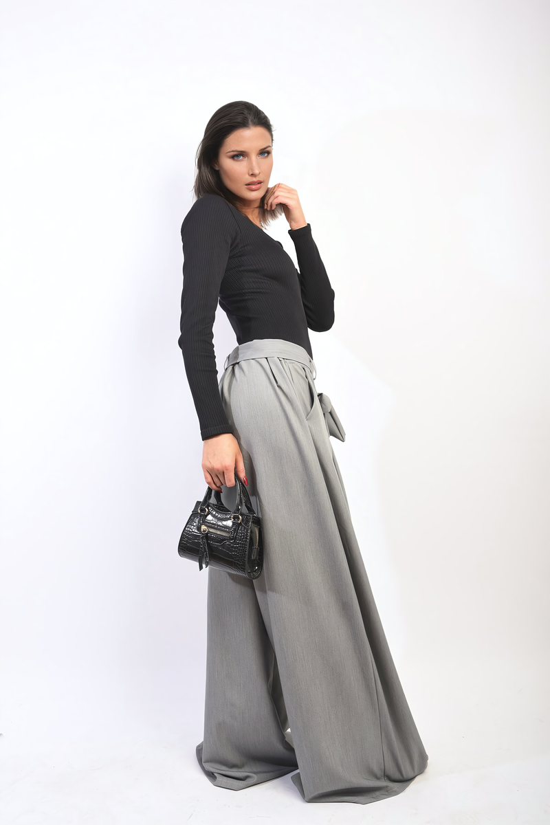 Women's High Waist Belted Wide Leg Trouser