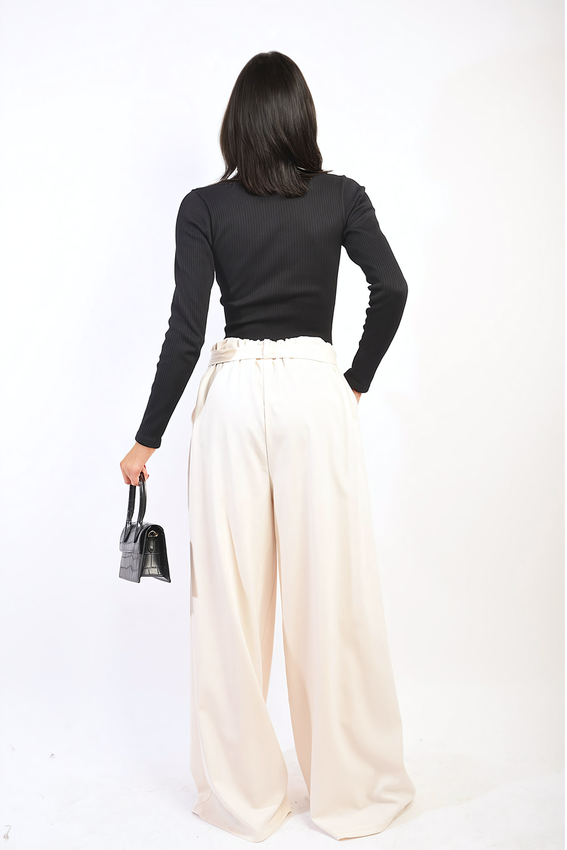 Women's High Waist Belted Wide Leg Trouser