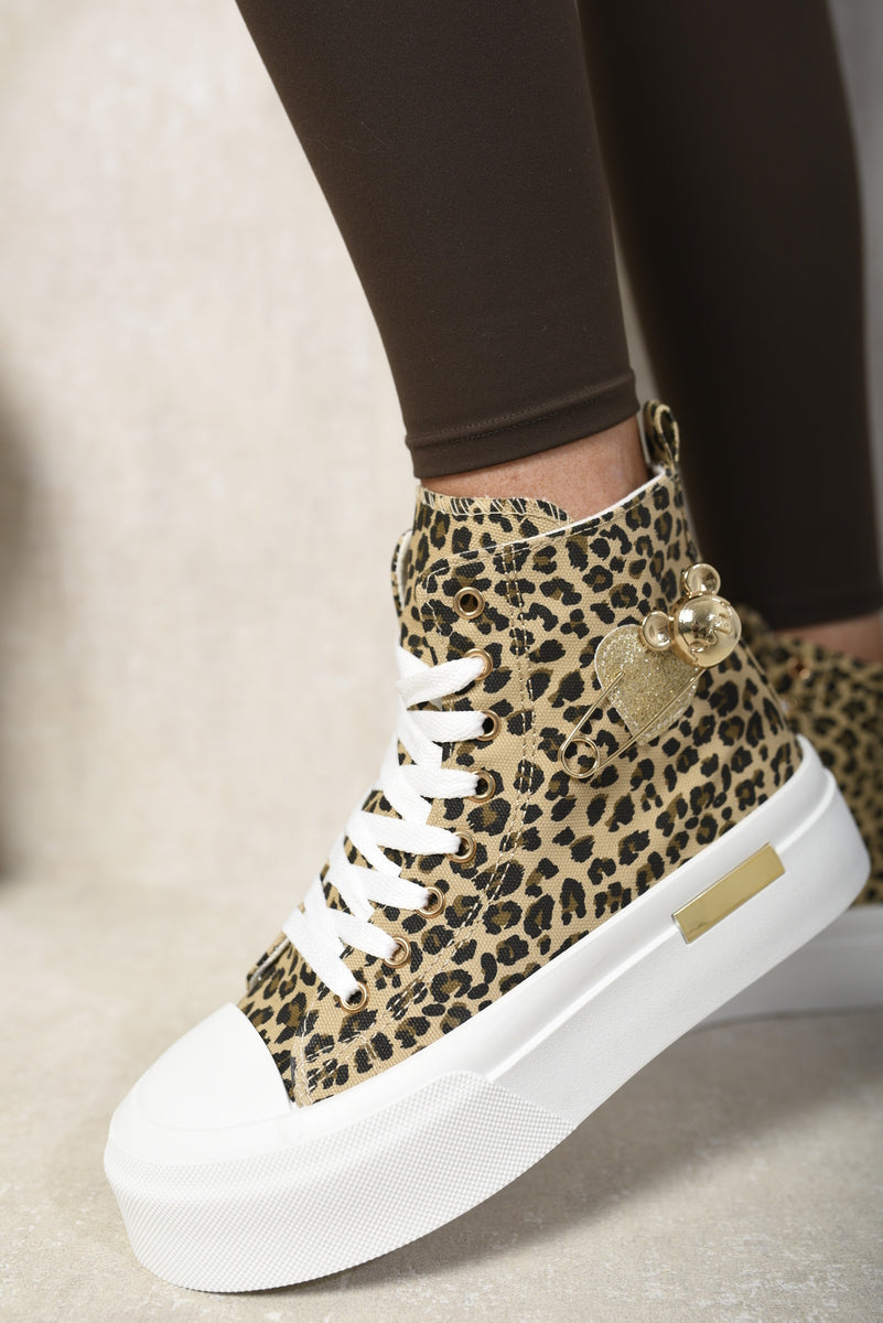 Women's High Top Lace Up Platform Ankle Trainers with Decorative Detail