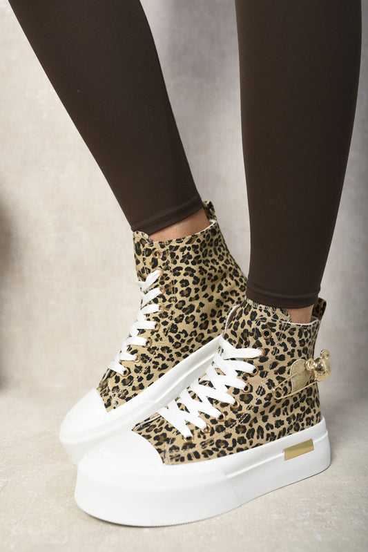 Women's High Top Lace Up Platform Ankle Trainers with Decorative Detail