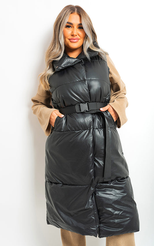 Women's Belted Long Puffer Gilet