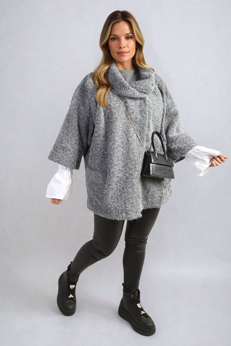 Cowl Neck Oversized Cape Jacket