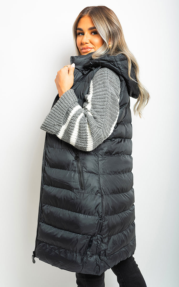 Women's Hooded Longline Quilted Gilet