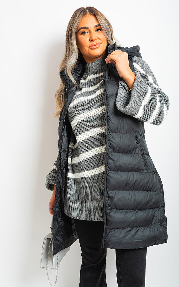 Women's Hooded Longline Quilted Gilet