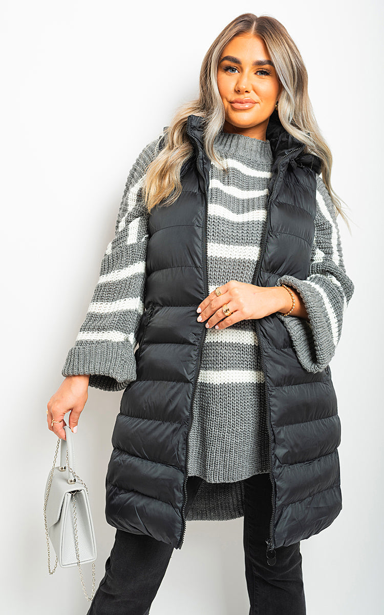 Women's Hooded Longline Quilted Gilet