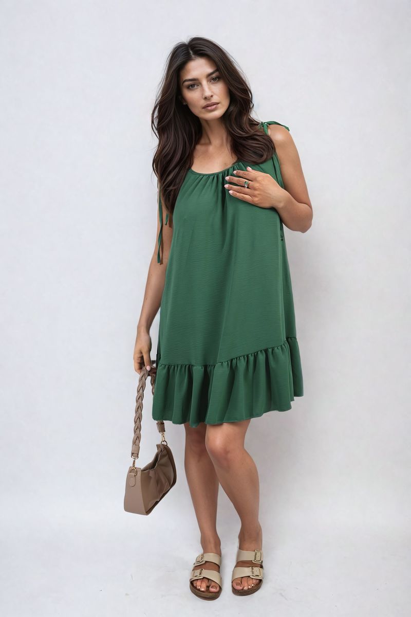 Women's Backless Tie-up Spaghetti Strap Frill Hem Mini Dress