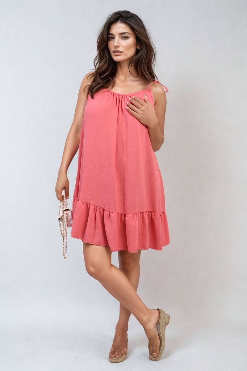 Women's Backless Tie-up Spaghetti Strap Frill Hem Mini Dress