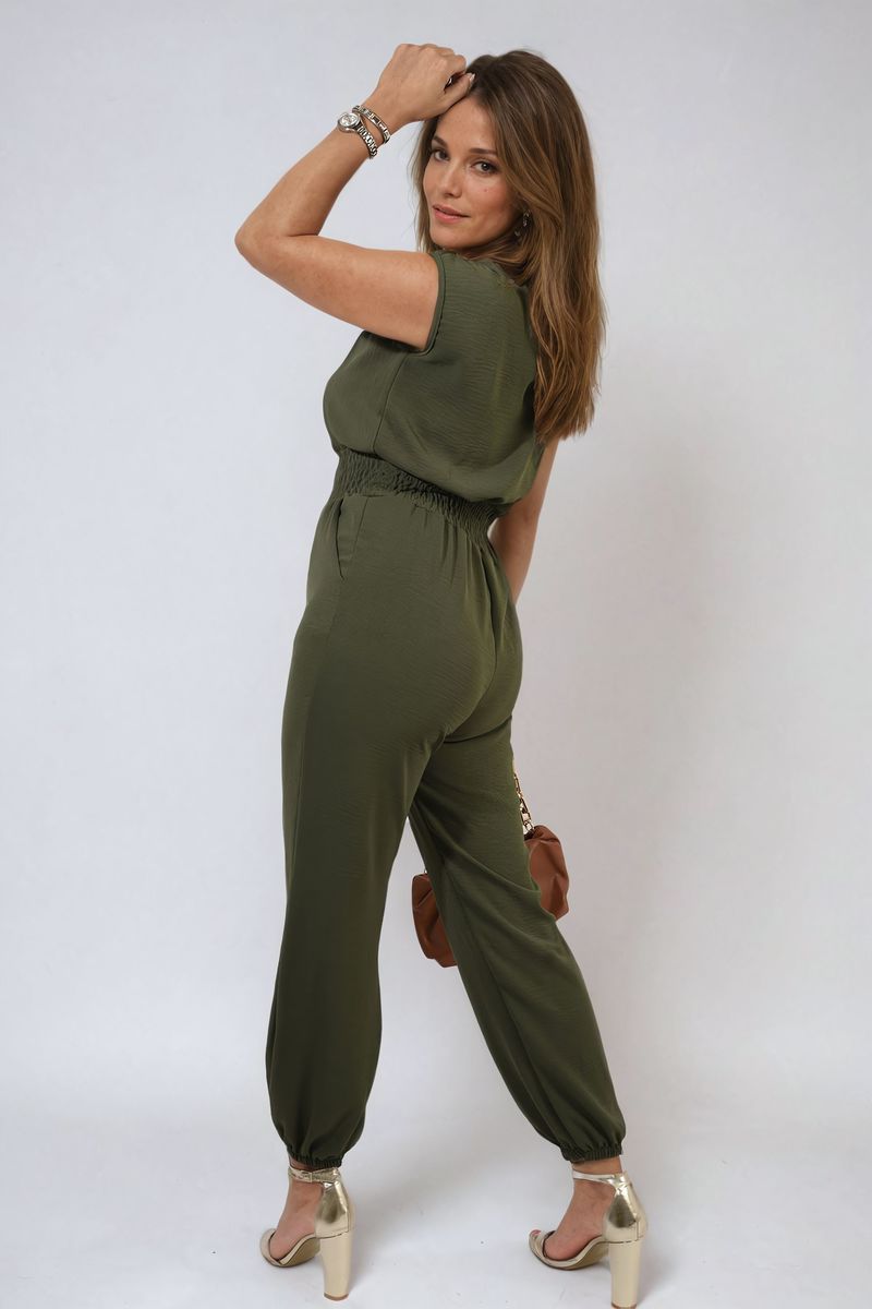 Women's Short Sleeve Cinched Waist Jumpsuit