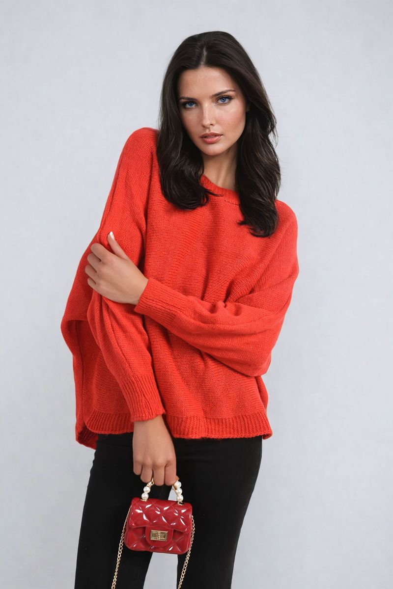 Women's Crew Neck Back Patterned Knitted Jumper