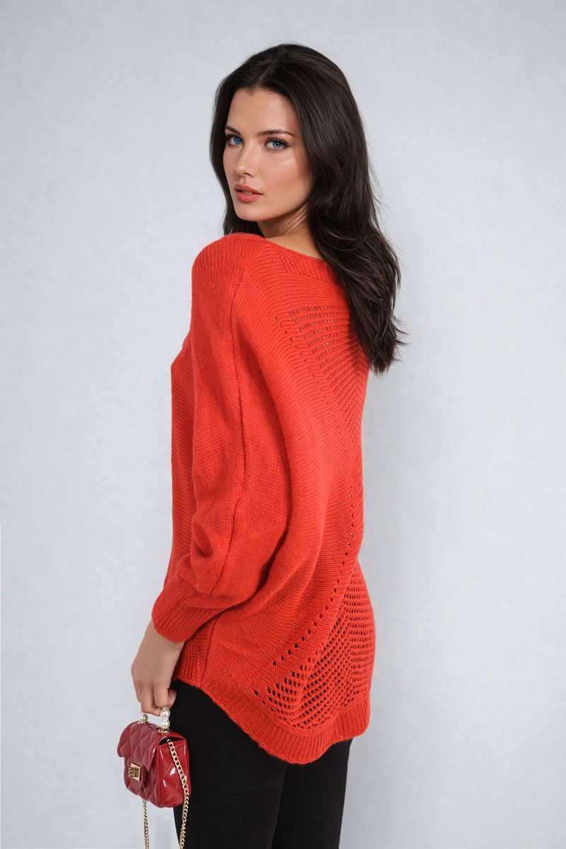 Women's Crew Neck Back Patterned Knitted Jumper