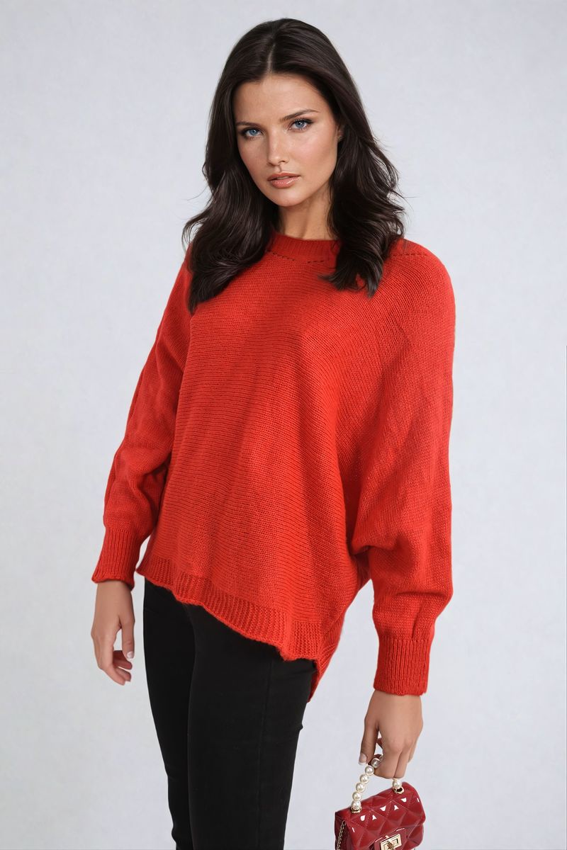 Women's Crew Neck Back Patterned Knitted Jumper