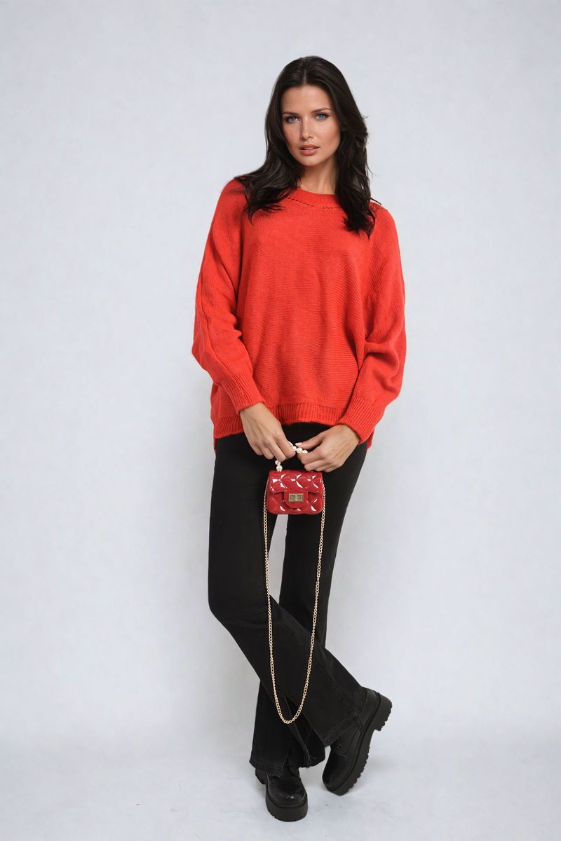 Women's Crew Neck Back Patterned Knitted Jumper