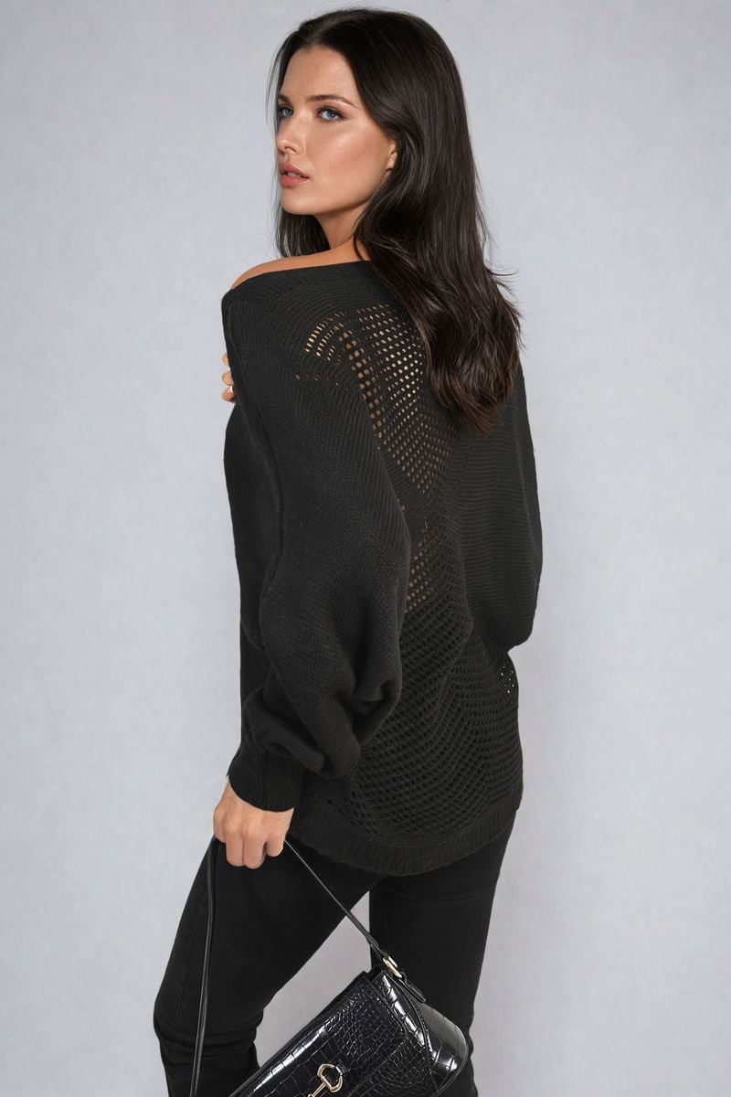 Women's Crew Neck Back Patterned Knitted Jumper