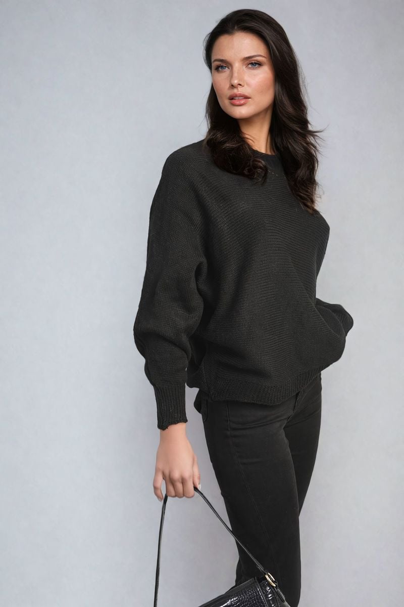 Women's Crew Neck Back Patterned Knitted Jumper