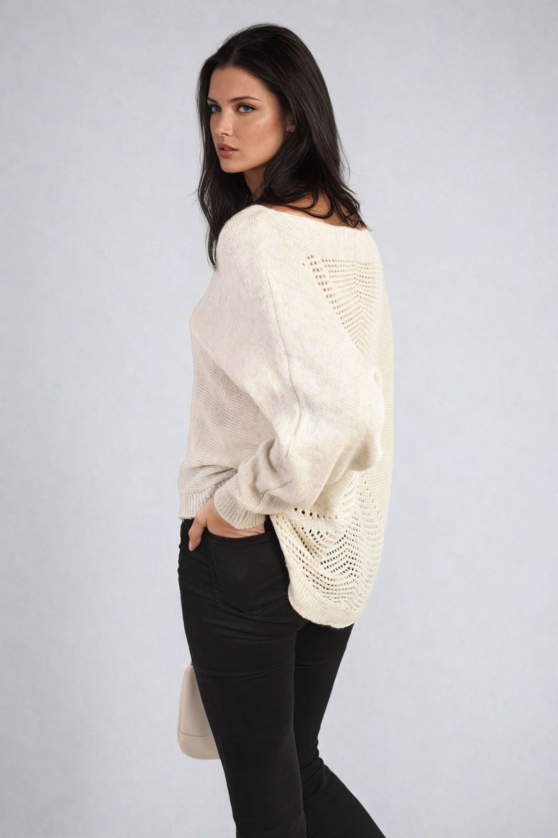 Women's Crew Neck Back Patterned Knitted Jumper