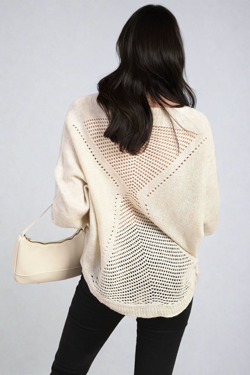 Women's Crew Neck Back Patterned Knitted Jumper