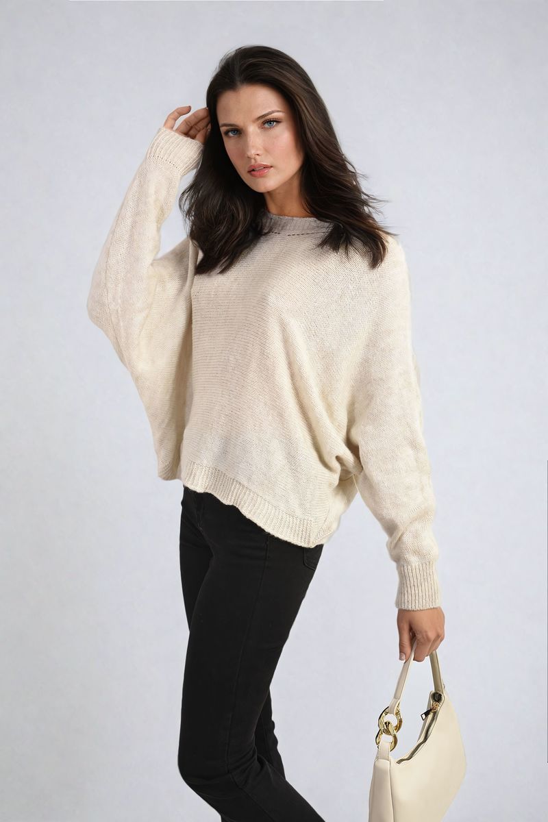 Women's Crew Neck Back Patterned Knitted Jumper