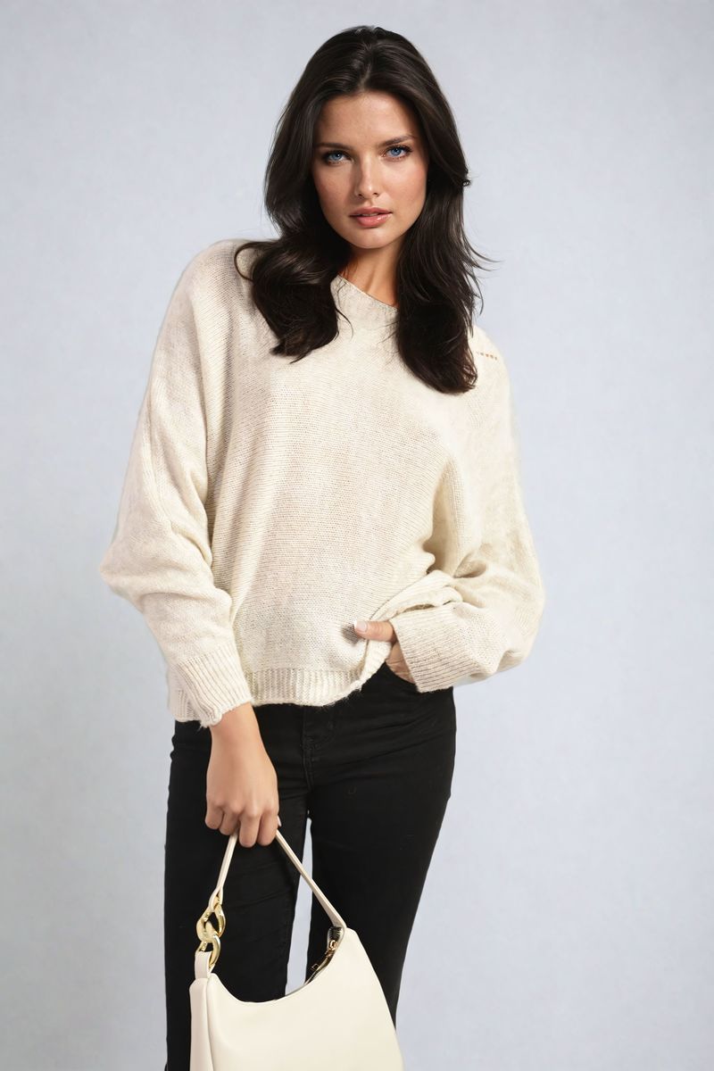 Women's Crew Neck Back Patterned Knitted Jumper