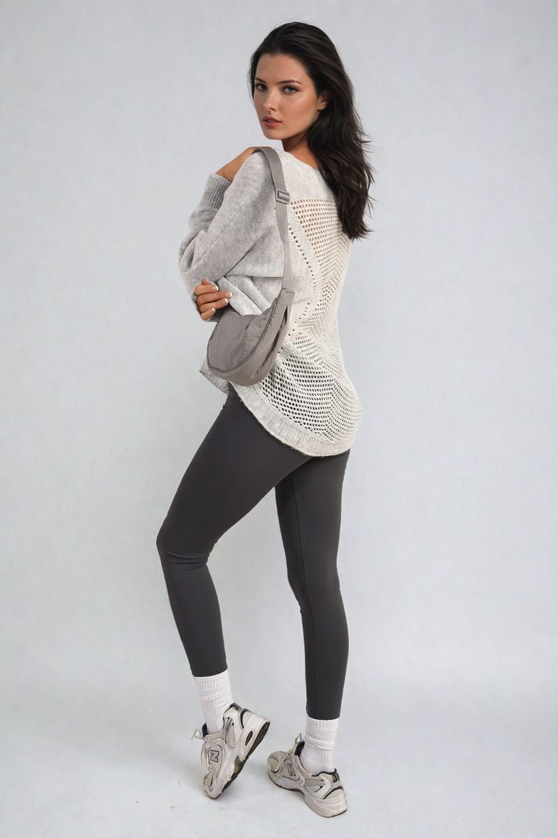 Women's Crew Neck Back Patterned Knitted Jumper