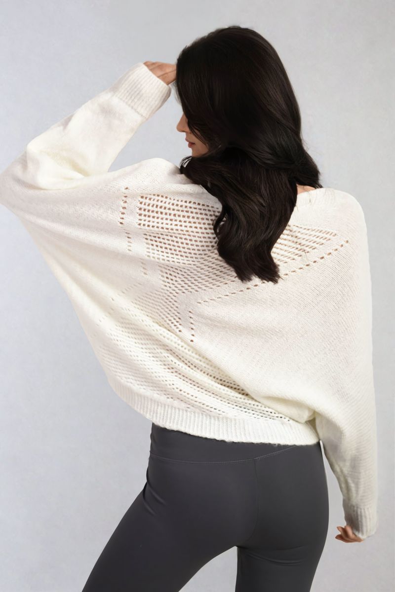 Women's Crew Neck Back Patterned Knitted Jumper