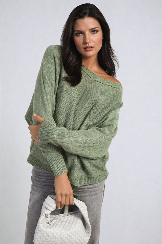 Women's Crew Neck Back Patterned Knitted Jumper