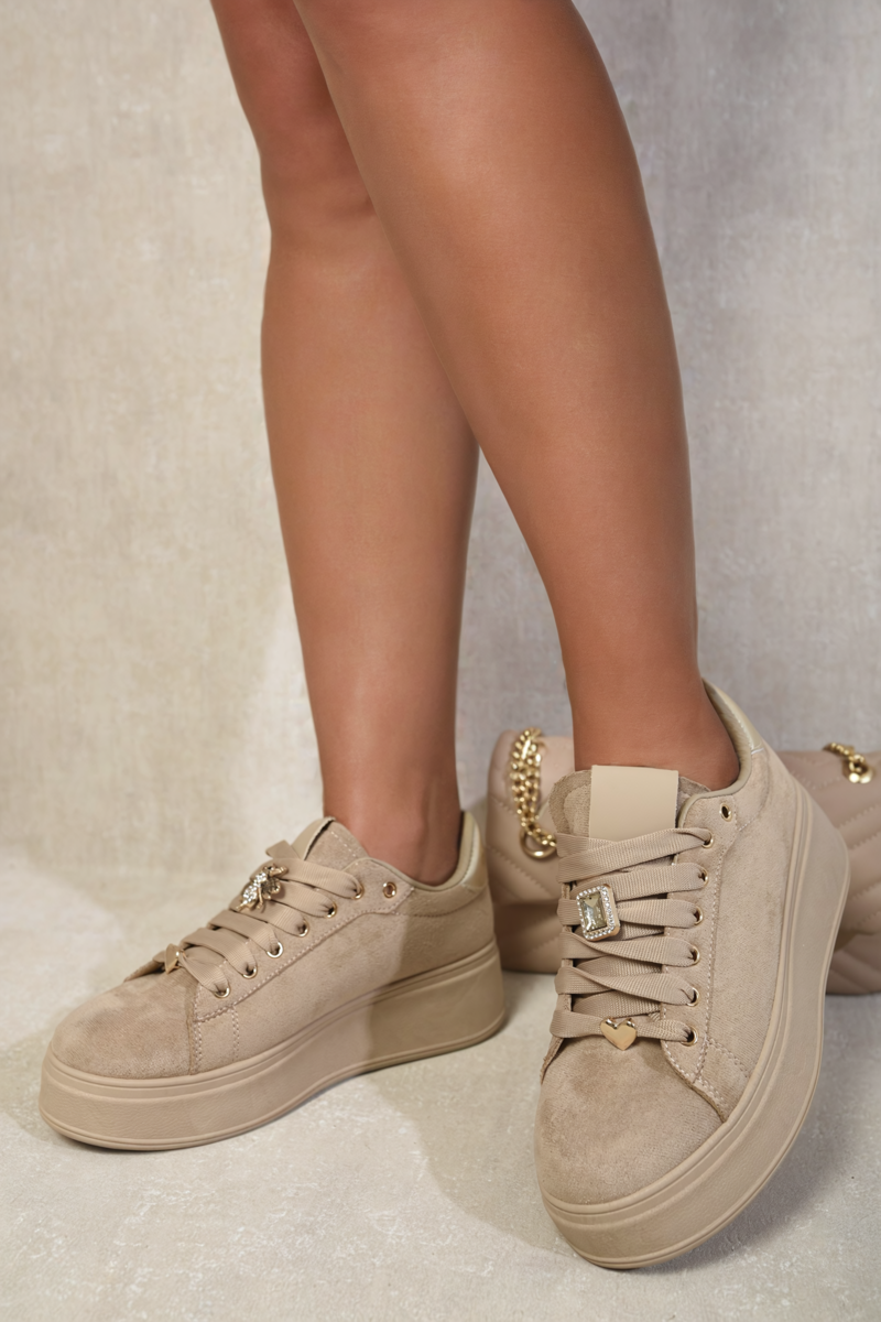 Women's Lace Up Platform Trainers With Decorative Details