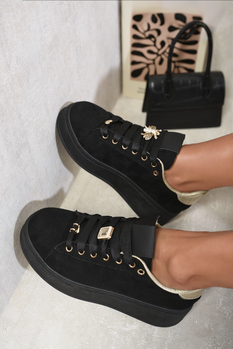 Women's Lace Up Platform Trainers With Decorative Details