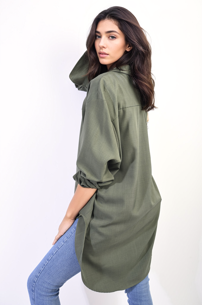 Women's Button Up Oversized Long Back Shirt Dress