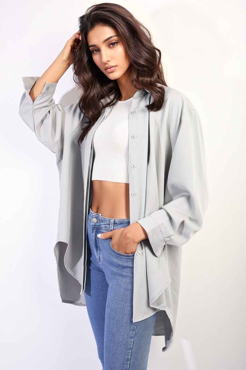 Women's Button Up Oversized Long Back Shirt Dress