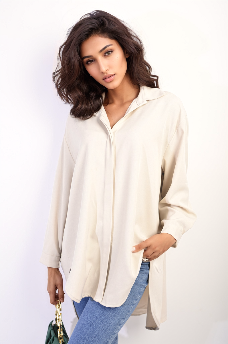 Women's Button Up Oversized Long Back Shirt Dress