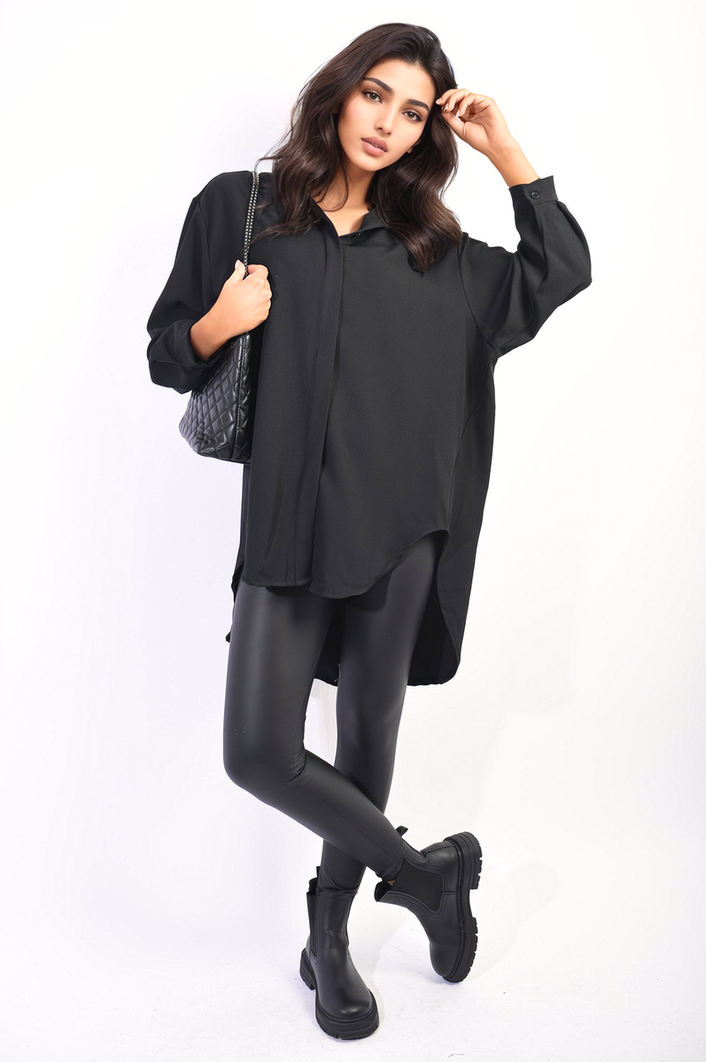 Women's Button Up Oversized Long Back Shirt Dress